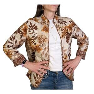 Vintage Alfred Dunner Floral Quilted Jacket Brown Beige Cotton Blazer 90s